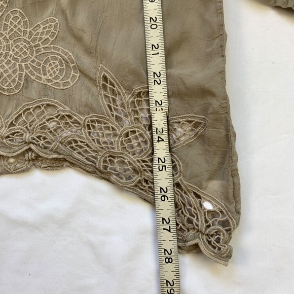 Johnny Was Embroidered Georgette Top Roll Tab Long Sleeve Small Grey Cupra Lace - Picture 7 of 13